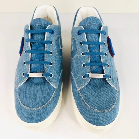 Stella McCartney Embroidered Denim Logo Sneakers - Picture 11 of 12